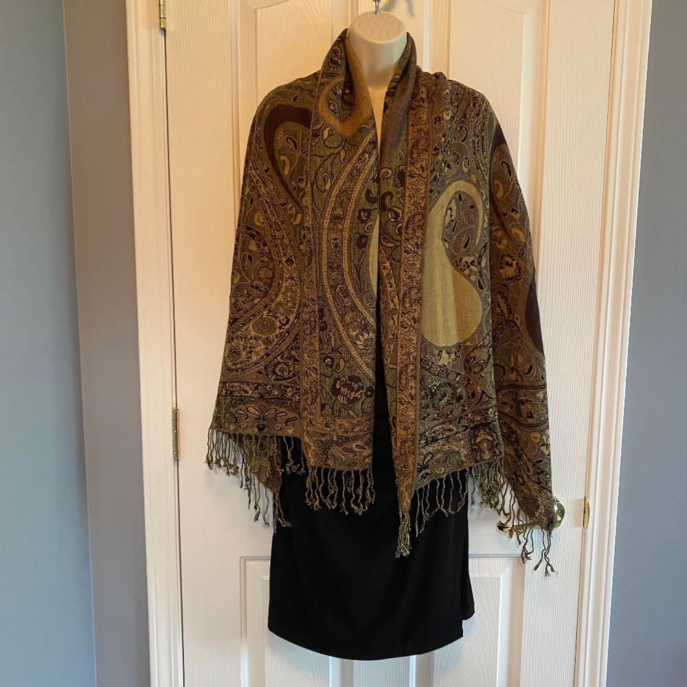 BUY 2 ITEMS & GET 1 FREE - Beautiful Tan & Burgundy Pashmina, Shawl, Wrap